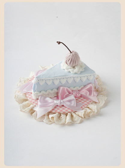 Sweet Lolita Blue&Pink Bow Ruffled Trim Triangular Cake Mini Hat