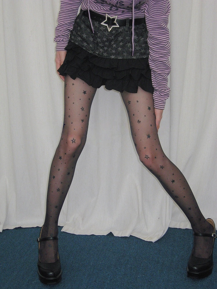 Style) Star-Patterned (Delicate Pantyhose Semi-Sheer Edgy
