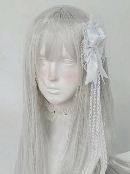 Black/White Lace Hairclip with Bow & Rose - Post-2000 Gift Shop