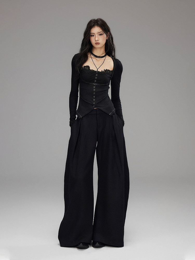 Slim-fitting Sleeve Black Decorated Long - Top Lace Knit