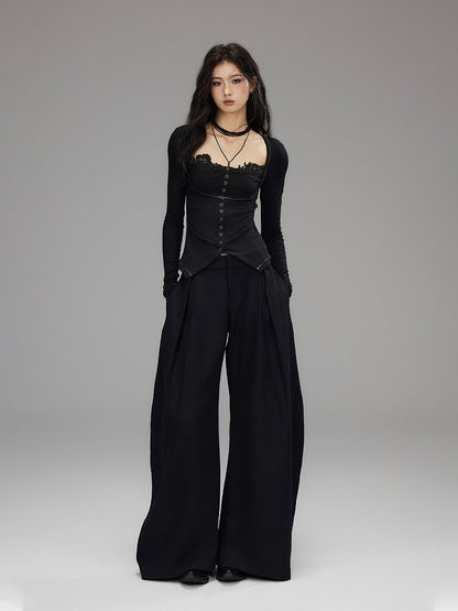 Slim-fitting Sleeve Black Decorated Long - Top Lace Knit