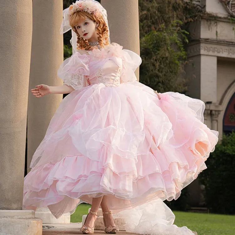 Kleid Hanayome Taillengrößen Hime Pink Wunderschönes Baskenkleid mit Schnürung erhältlich Plus