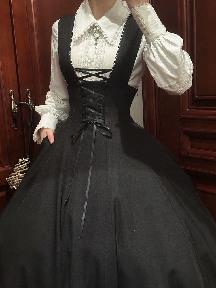 High Skirt Waist Gothic Lolita Shoulder Straps Black with
