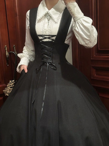 High Skirt Waist Gothic Lolita Shoulder Straps Black with