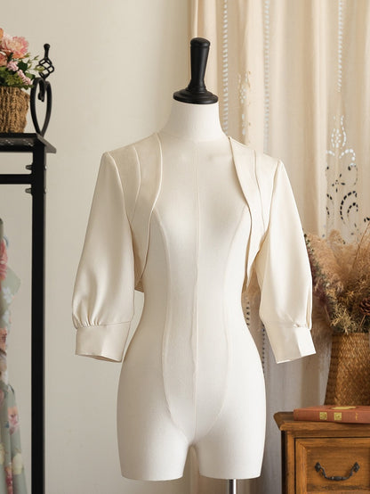 Sleeves Open Elbow-length Placket White Top Off