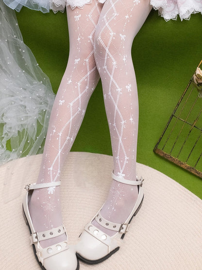 Lolita Black/White Bowknot Tights Print