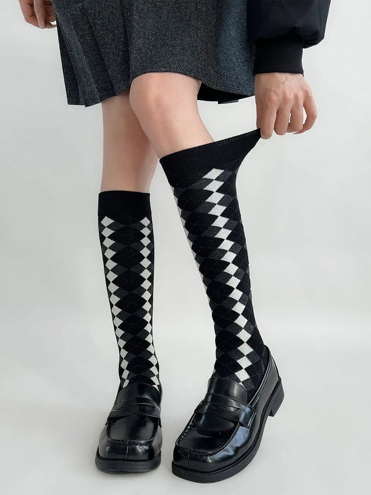 Colors) (5 Argyle Knit Calf Socks