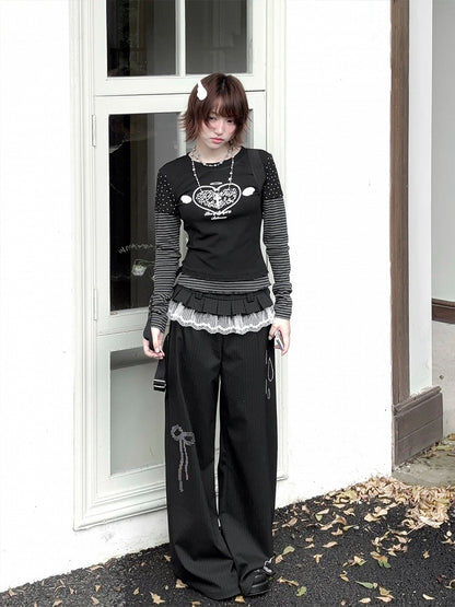 Black Gray Design Two-pieces with Stripe Print Faux Star Top