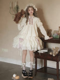 and Design Waist Pink Drawstring Fashion Belt Dress with Beige Lolita Versatile Bows
