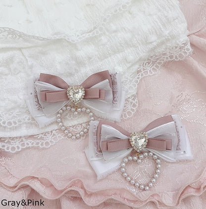 Jirai Rhinestone 5 Hairclips with Kei Charm Heart Bow Colors and