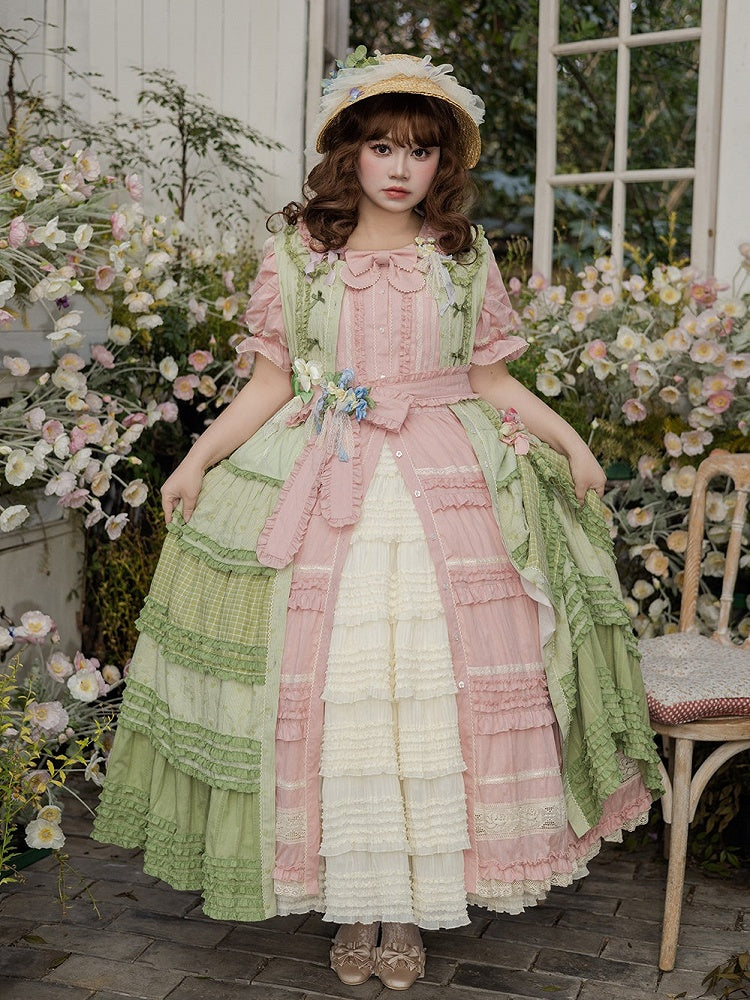 Pink Layered Ruffles Elegant Dress with Front Buttons - Miss Point