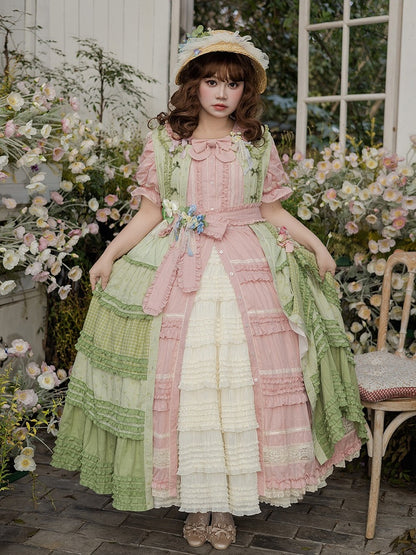 Pink Layered Ruffles Elegant Dress with Front Buttons - Miss Point