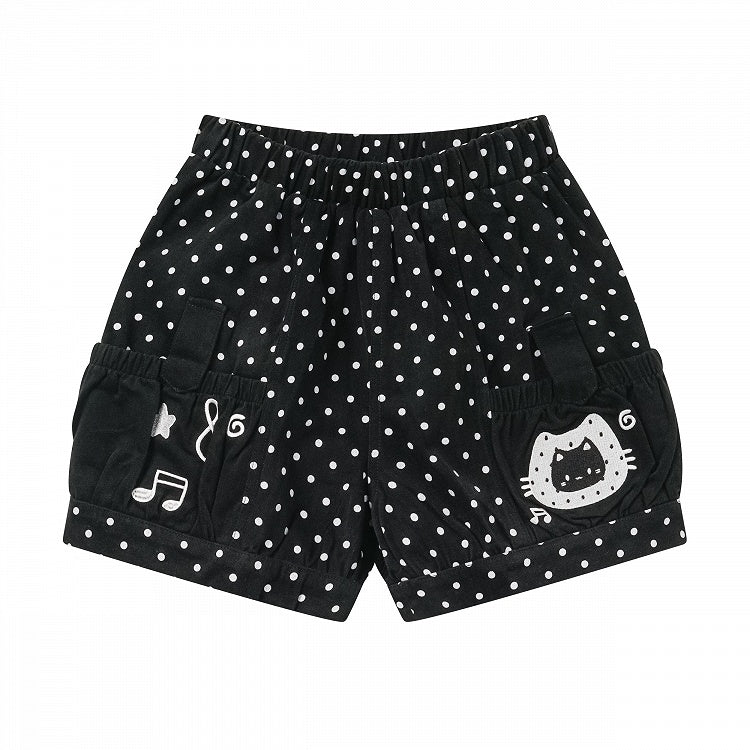 Black Polka Dot Shorts with Kitty & Music Embroidery - Languid Park