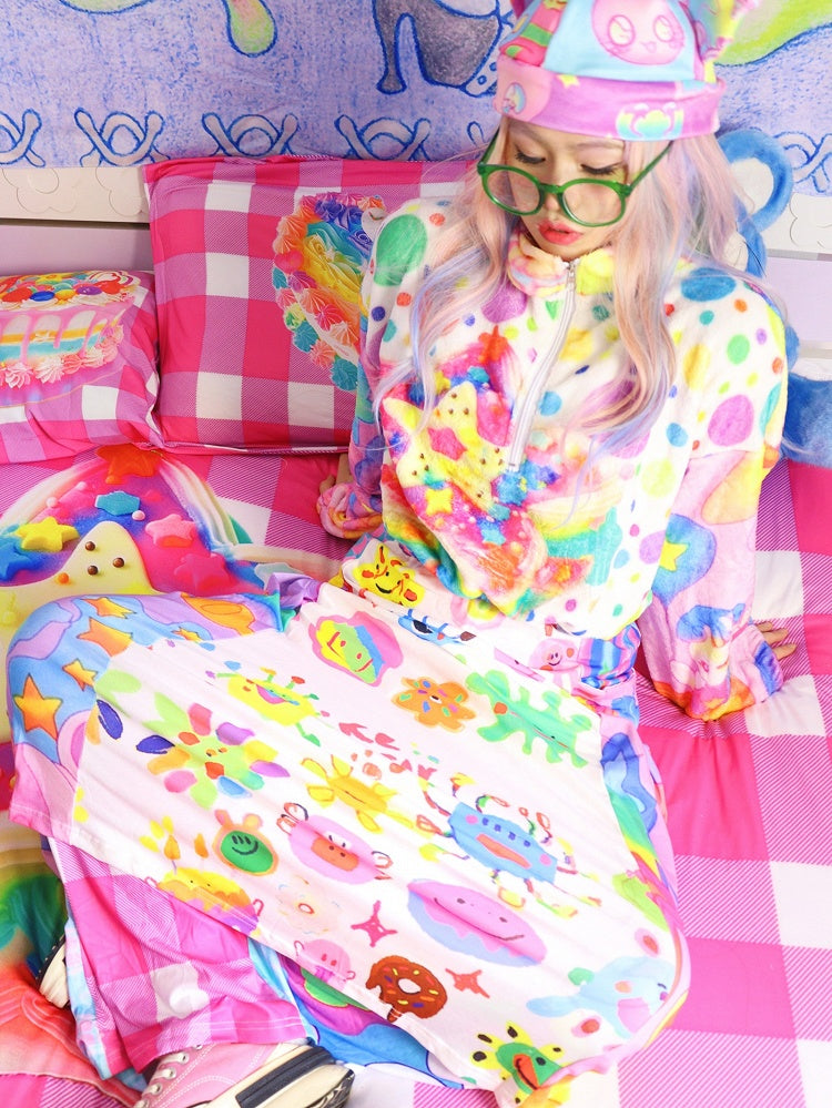 漫画プリントのカラフルなAラインの伸縮性ウエストスカート Y2K