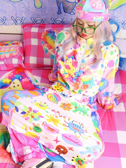 漫画プリントのカラフルなAラインの伸縮性ウエストスカート Y2K