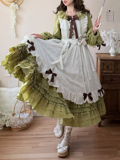 Sleeves Green Olive Design Long One Piece Ruffle Elegant
