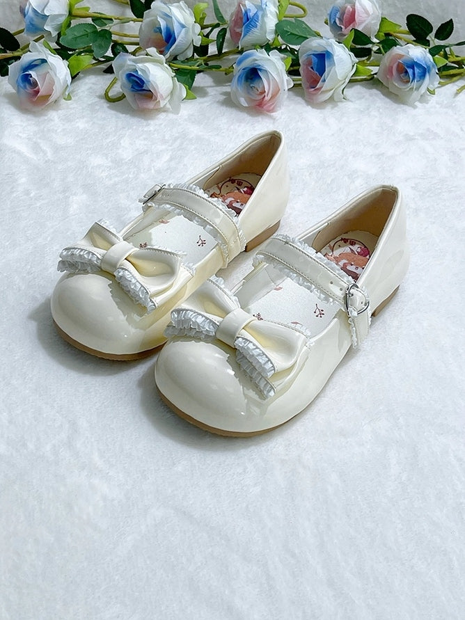 Lolita Ruffled Beige Low Toe with Detailing Sweet - Heels Round Design