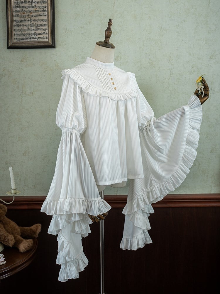 Sleeves Bell Blouse Trim Flounce White Gothic