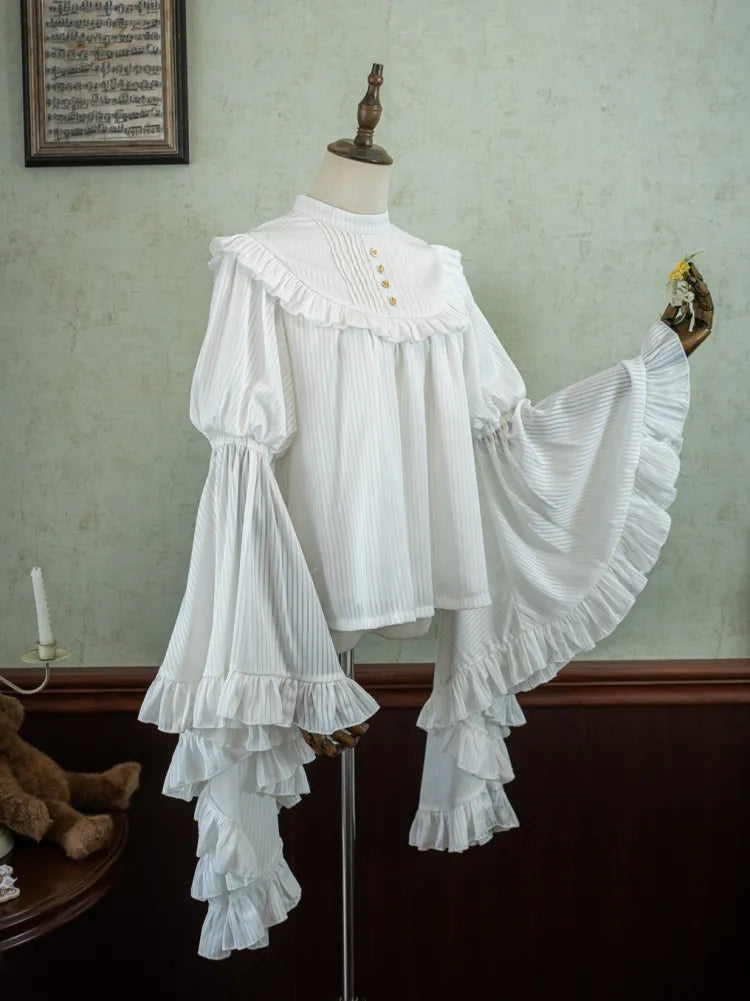 Flounce Bell Sleeves White Blouse Trim Gothic