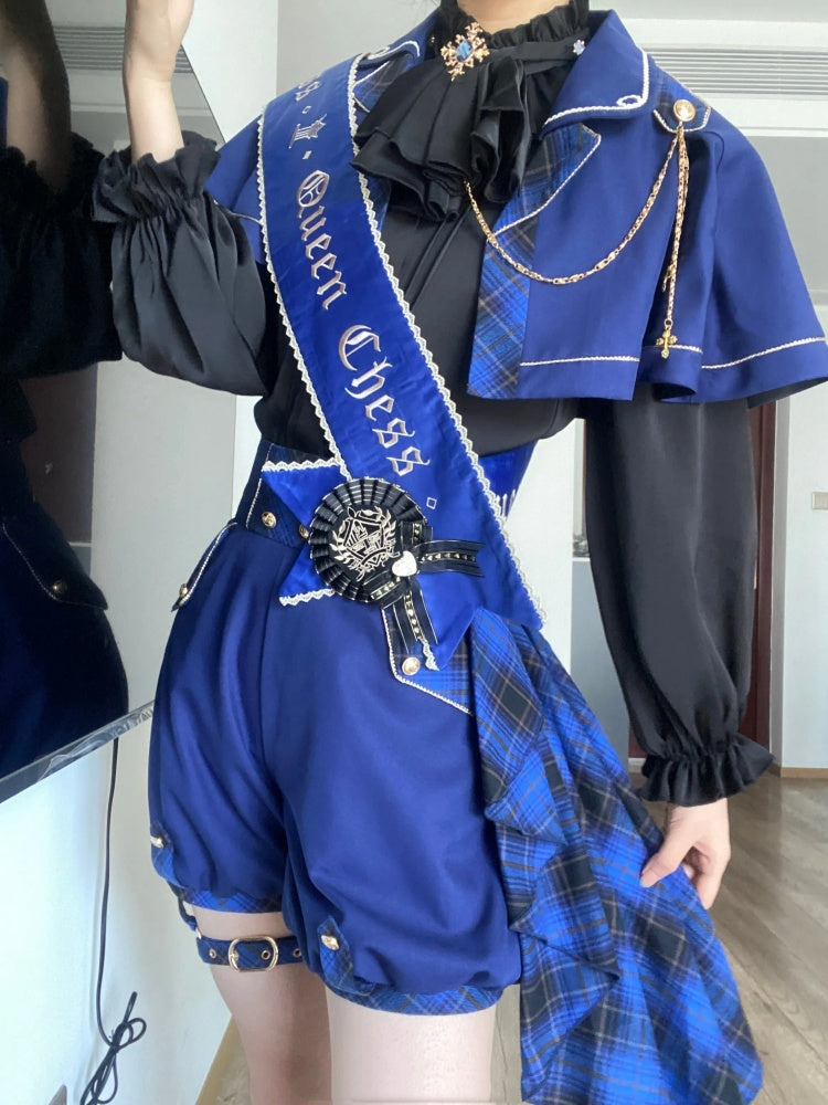 ダークブルーのレイブンクロー王子ロリータセットケープ+ハイウエストショーツ