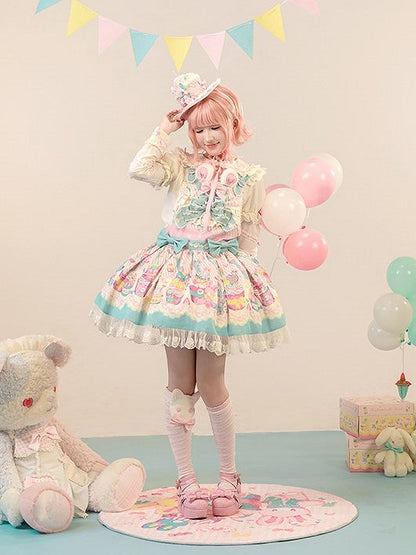 Cupcake Blue Pink and Dress Lolita Overall Sweet Print Bunny