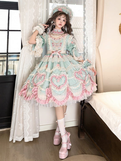 Wunderschönes Hanayome Lolita-Kleid mit Rosettenstickerei und Perlenkettendetails in Mintgrün