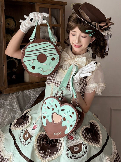 Mint and Chocolate Sweet Heart-Shaped Handbag - Sheep Puff Bag