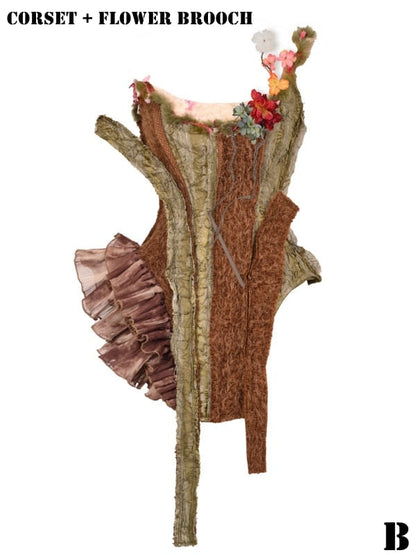 Brown and Green Asymmetrical Forest Fairy Goth Branch Corset