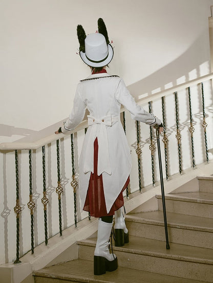 Lolita Split-Tail Ouji Cape Coat White Bunny-Ear Detachable with Aristocrat