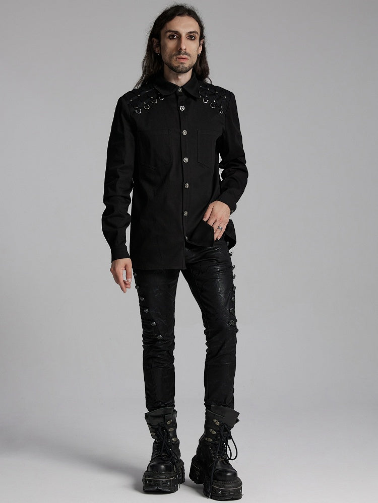 Shirt Punk Men's Black Handsome