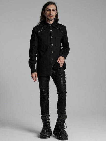 Shirt Punk Men's Black Handsome