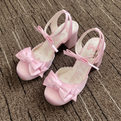 Lolita Butterfly Vow Satin Block Heel Sandals – Sweet Bow Heels