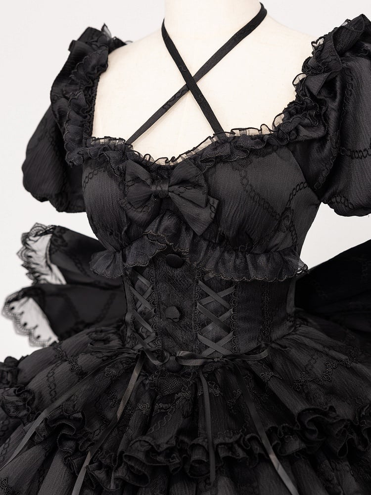 Korsett Schwarz Big OP Kleid Lolita mit Rock Rüschen Prinzessin Taille