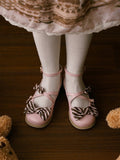 bei Bow Lolita Top Herz Schnallen Schuhe PinkBrown Muster Crisscross Design Gestreift