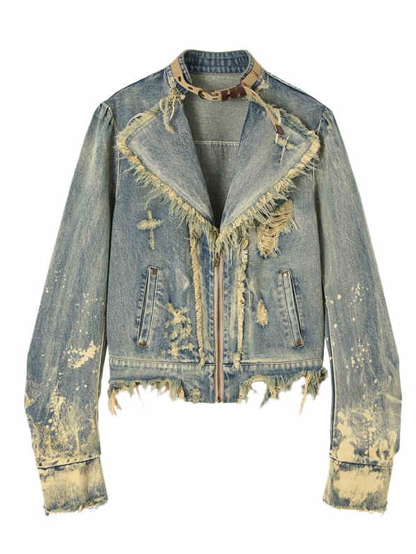 Vintage Punk Blau gewaschene Jeansjacke