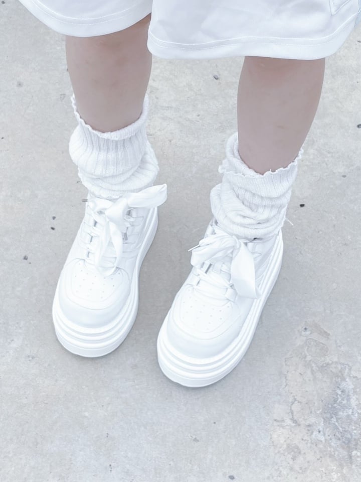 Lace-up Kei Platform White Closure Sneakers Jirai PU Design