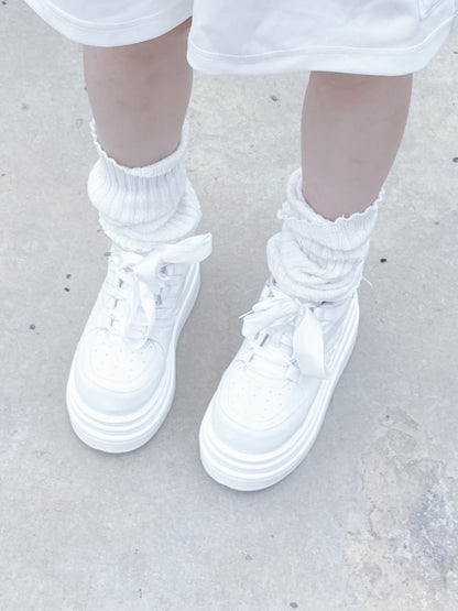 Lace-up Kei Platform White Closure Sneakers Jirai PU Design