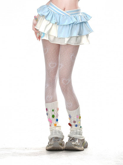 Apricot &amp; Blau Spitzbund Taille Stufenrüschen Glamouröser Minirock