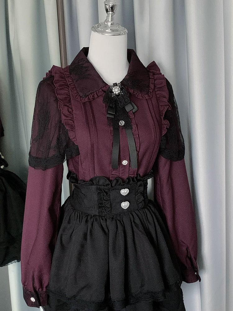 スカートティアードジライディテールケイ衣装 - ブラックホワイトチェック柄 + レッドプリーツシャツ