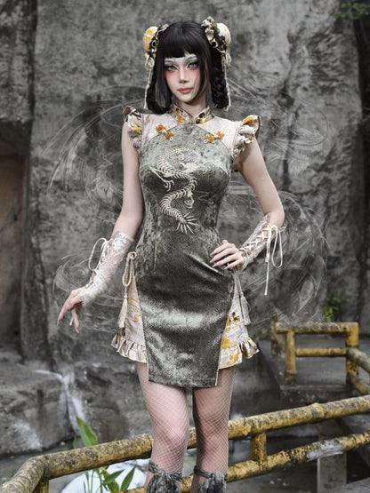 龍の刺繍ゴスチャイナドレス