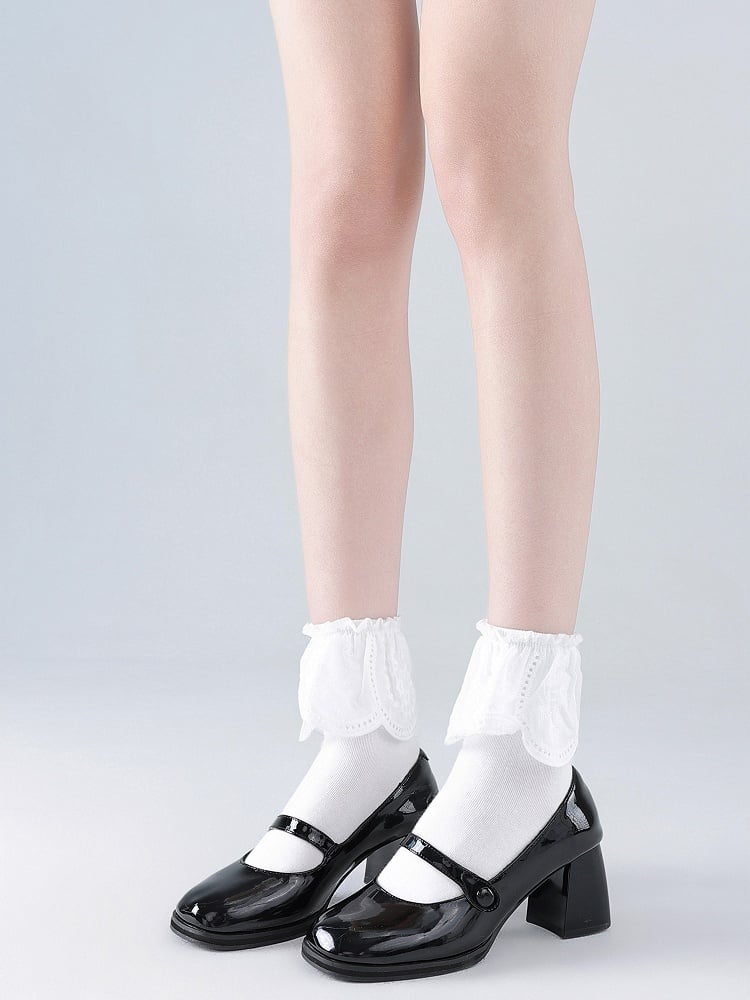 Ruffles Lolita White/Black Socks Cutout Lace