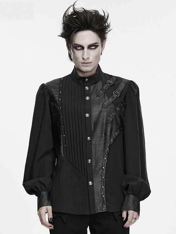 Asymmetrical Black Men's Punk Shirt - Punk Rave
