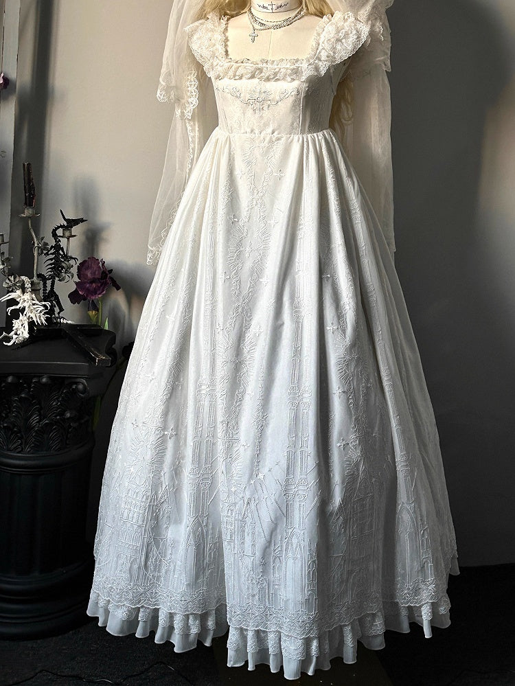 White Shiro Cathedral Empire Waist Dress Gothic Lolita JSK