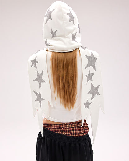 Schwarz/weiße Mütze und Schal mit Stern-Strasssteinen in einem