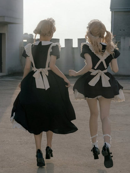 Lolita Long Beige Version and Maid Black Apron / Dress Short