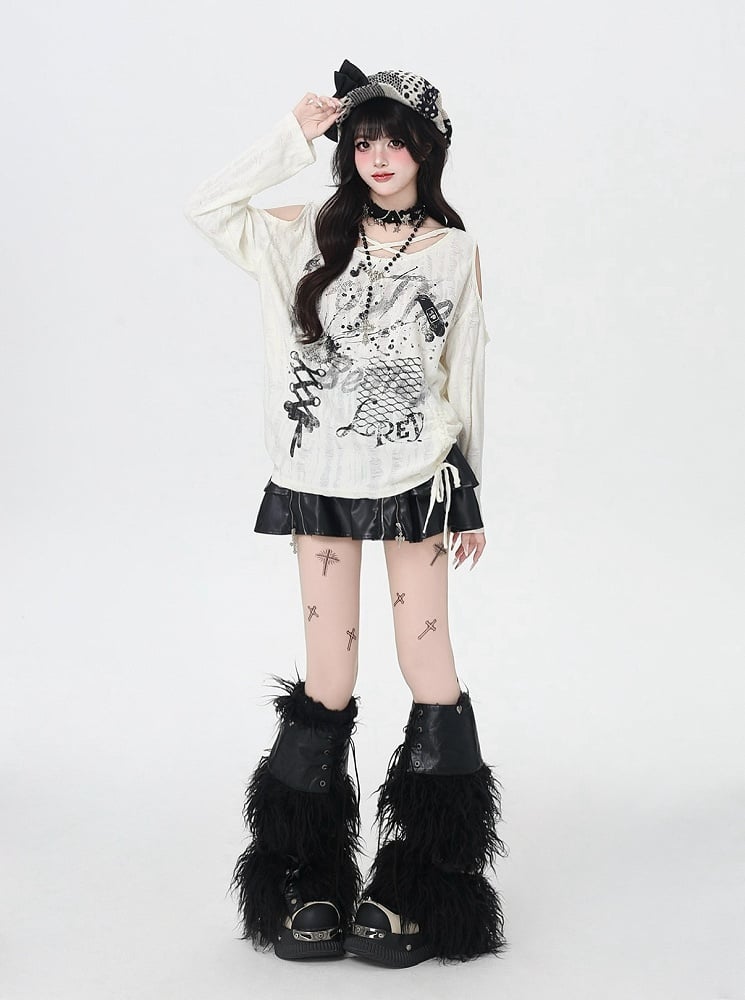 Criss-cross Design Neckline Ink Print Cutout Shoulder Splash