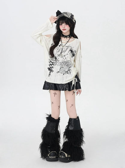 Criss-cross Design Neckline Ink Print Cutout Shoulder Splash