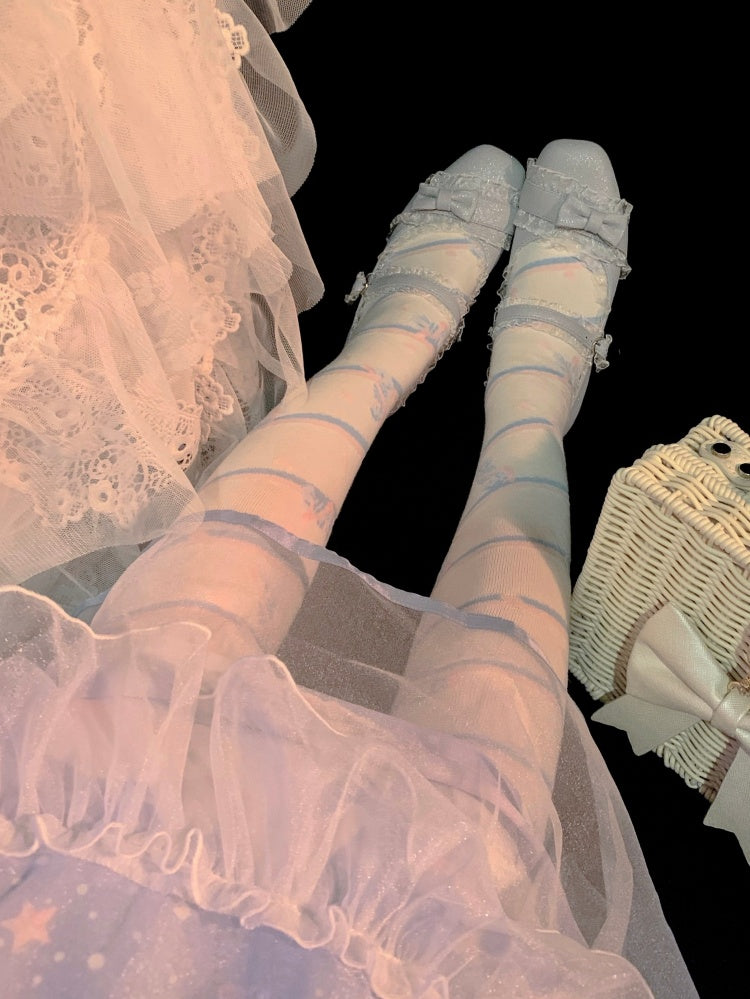 Little Candy Overknee-Strümpfe aus Baumwolle – Blaue und rosa Streifen