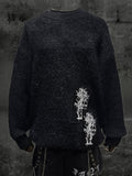 Appliques Punk Pullover Black Vibes Rock - Edgy Sweater Embroidered