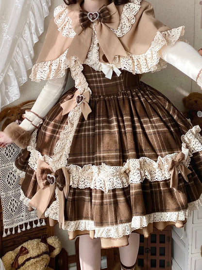 Reversible Brown Lolita Pan Peter Cape Plaid Collar